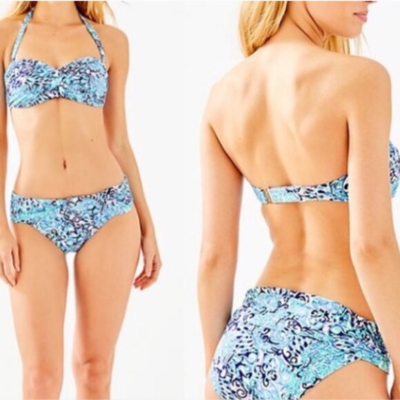 Lilly Pulitzer Bikini Lagoon Sarong Light Aqua Spritz Swimsuit top 8, bottom 10 - Picture 1 of 8
